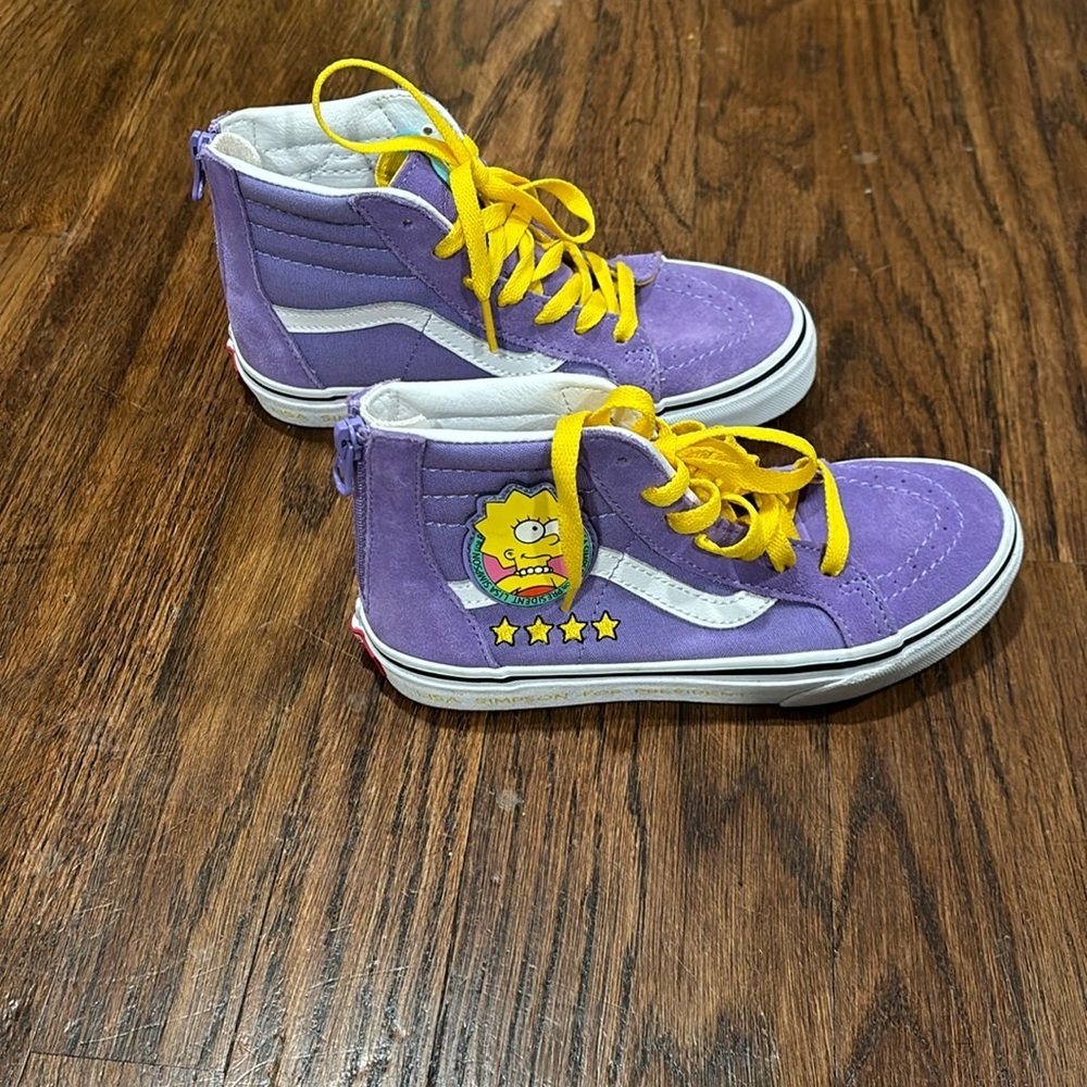 Vans Kids Purple High-Top Sneakers with Yellow Laces and White Stripe
